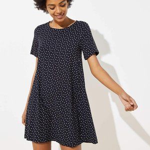 LOFT Polka Dot Short Sleeve Swing Dress Blk/White